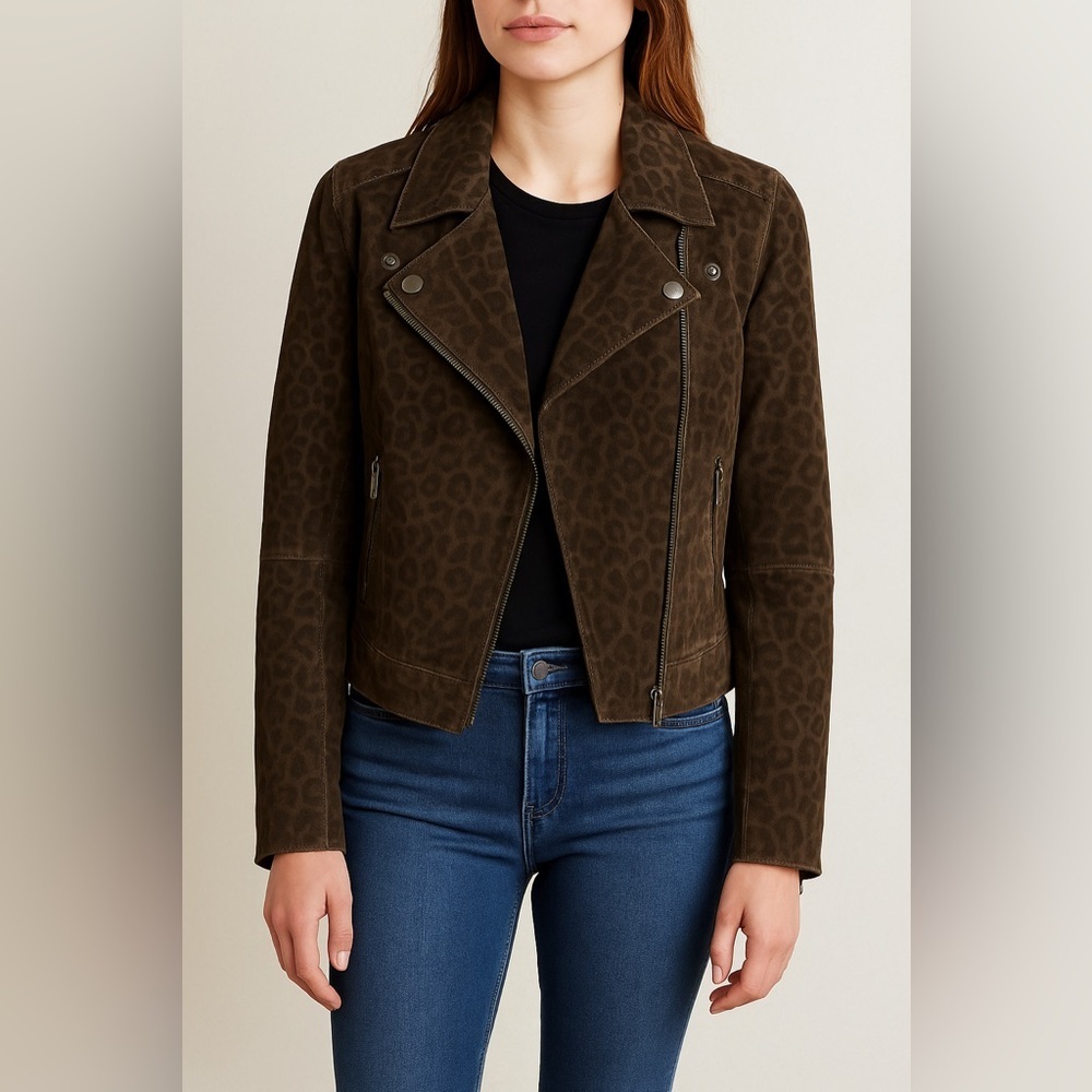 Anthropologie Marrakech Leopard Print Moto Style Jacket Size XS